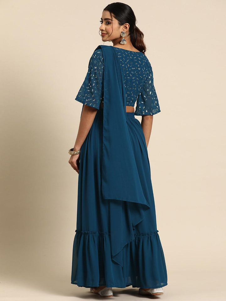 Blue Embroidered Georgette Saree