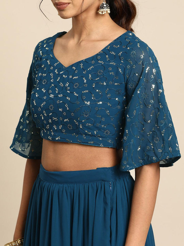 Blue Embroidered Georgette Saree