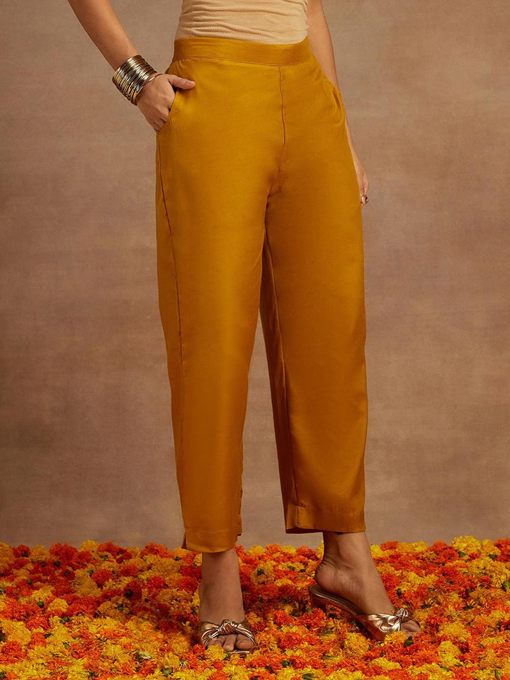 Mustard Woven Design Chanderi Silk Straight Suit With Dupatta