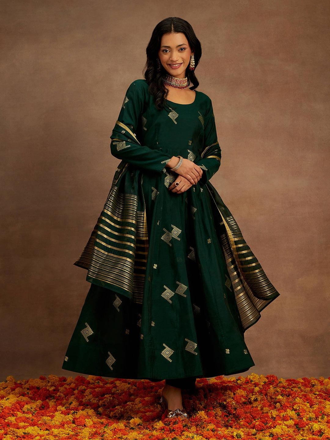 dark green anarkali dress Jannat dark green anarkali set