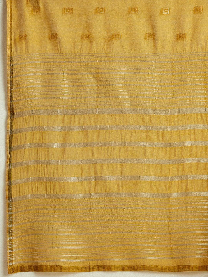 Mustard Woven Design Chanderi Silk Anarkali Suit With Dupatta