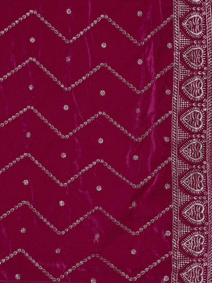 Pink Yoke Design Velvet Straight Suit With Dupatta