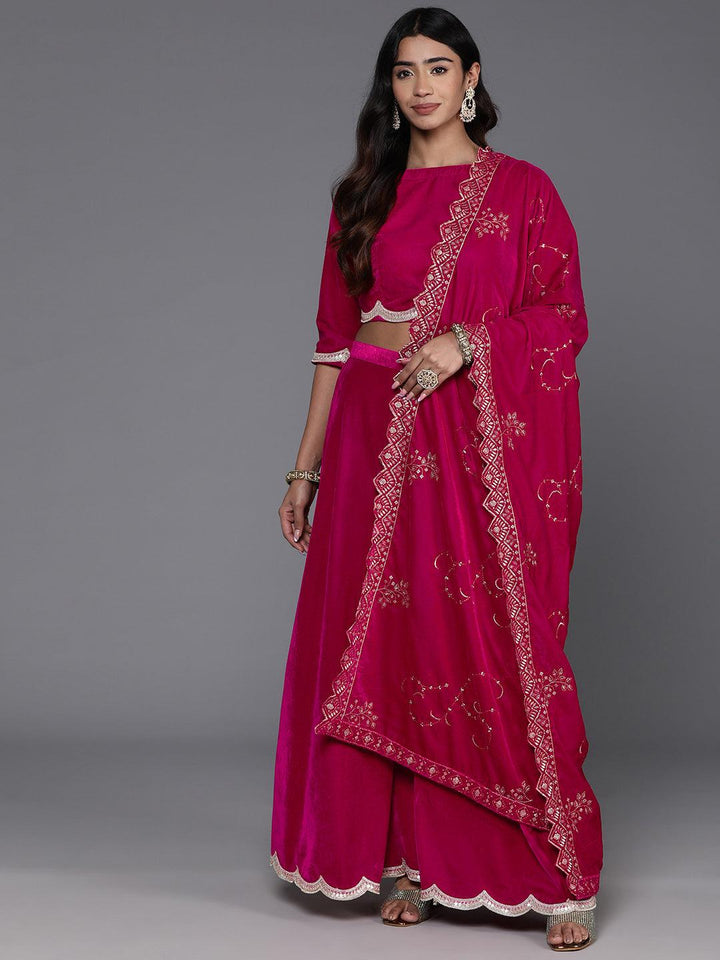 Pink Solid Velvet 3 Piece Co-Ords