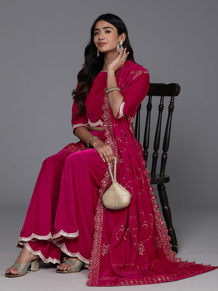Pink Solid Velvet 3 Piece Co-Ords