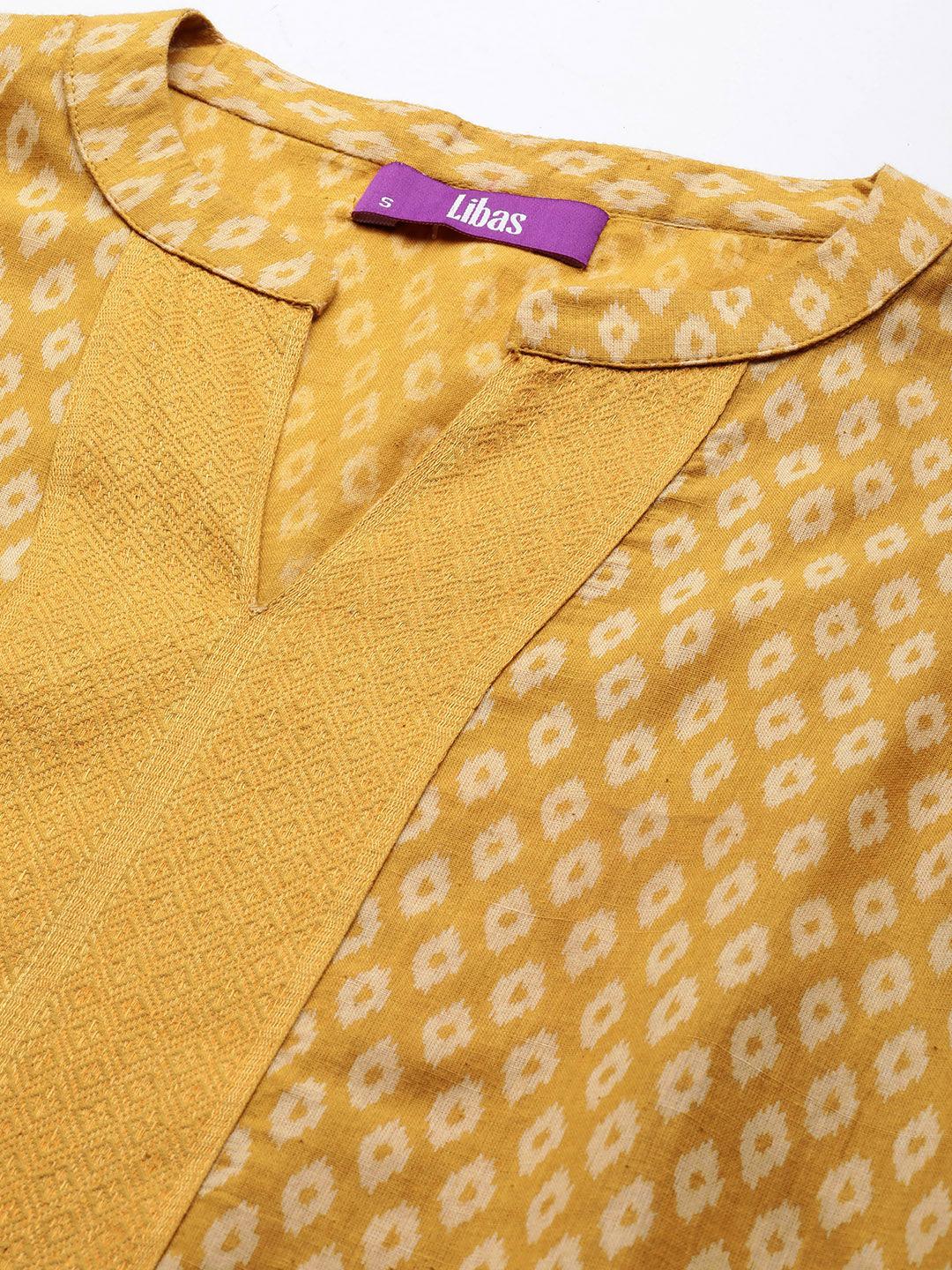 Yellow Printed Cotton Straight Kurta With Trousers & Dupatta - ShopLibas