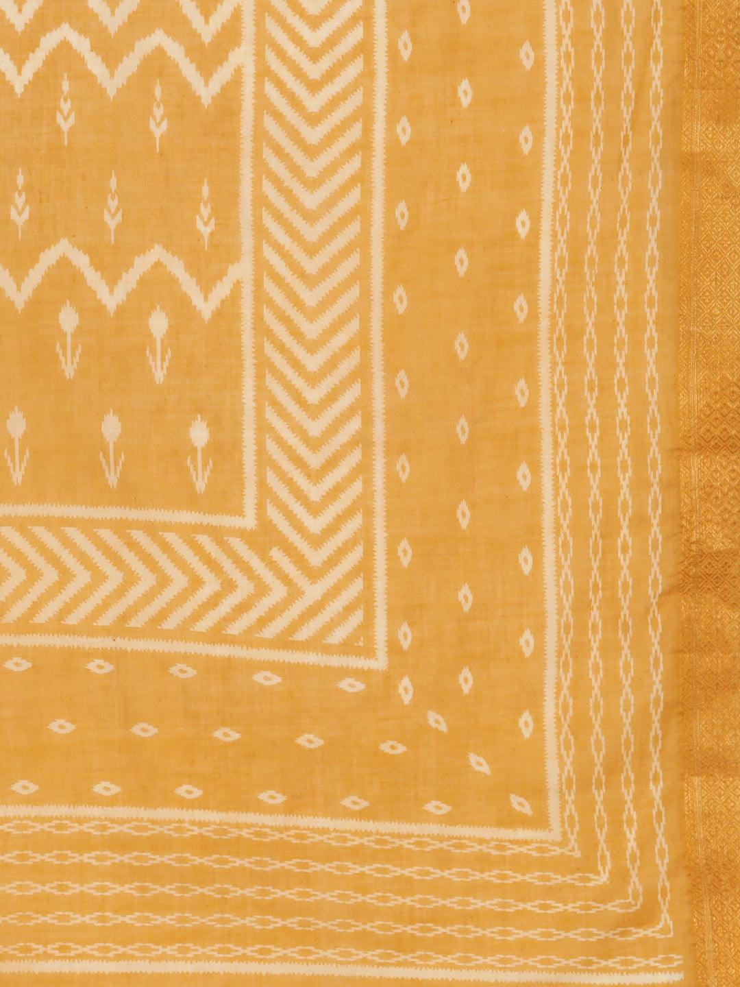 Yellow Printed Cotton Straight Kurta With Trousers & Dupatta - ShopLibas