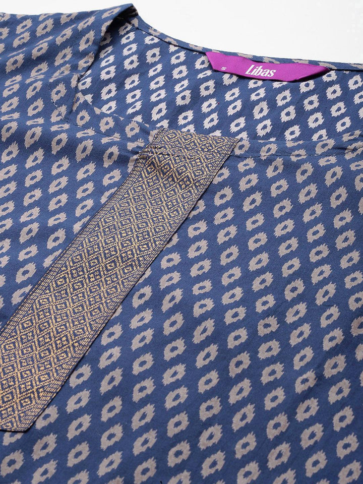 Blue Printed Cotton Straight Suit With Dupatta