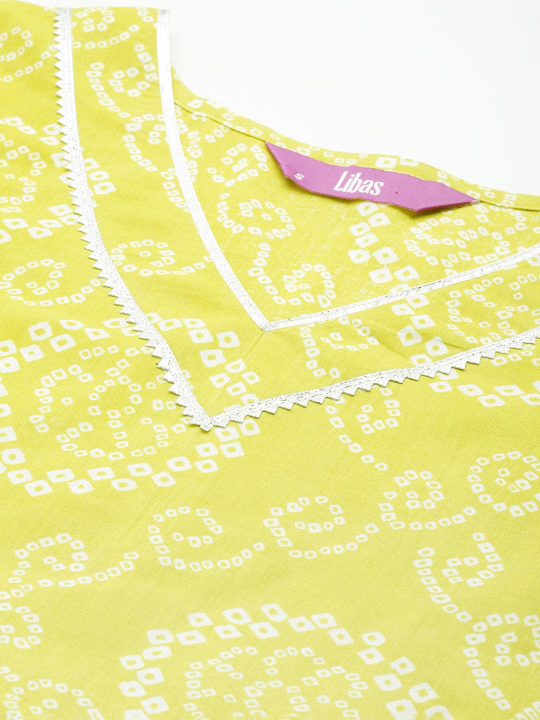 Green Printed Cotton A-Line Kurta With Trousers & Dupatta - ShopLibas