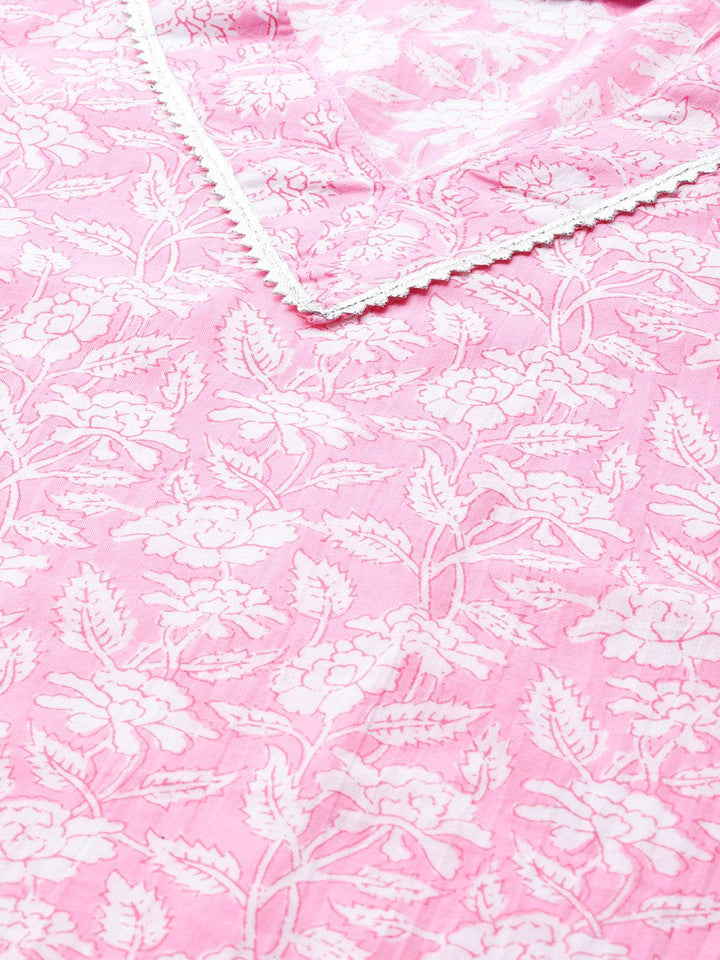 Pink Printed Cotton Straight Suit With Dupatta