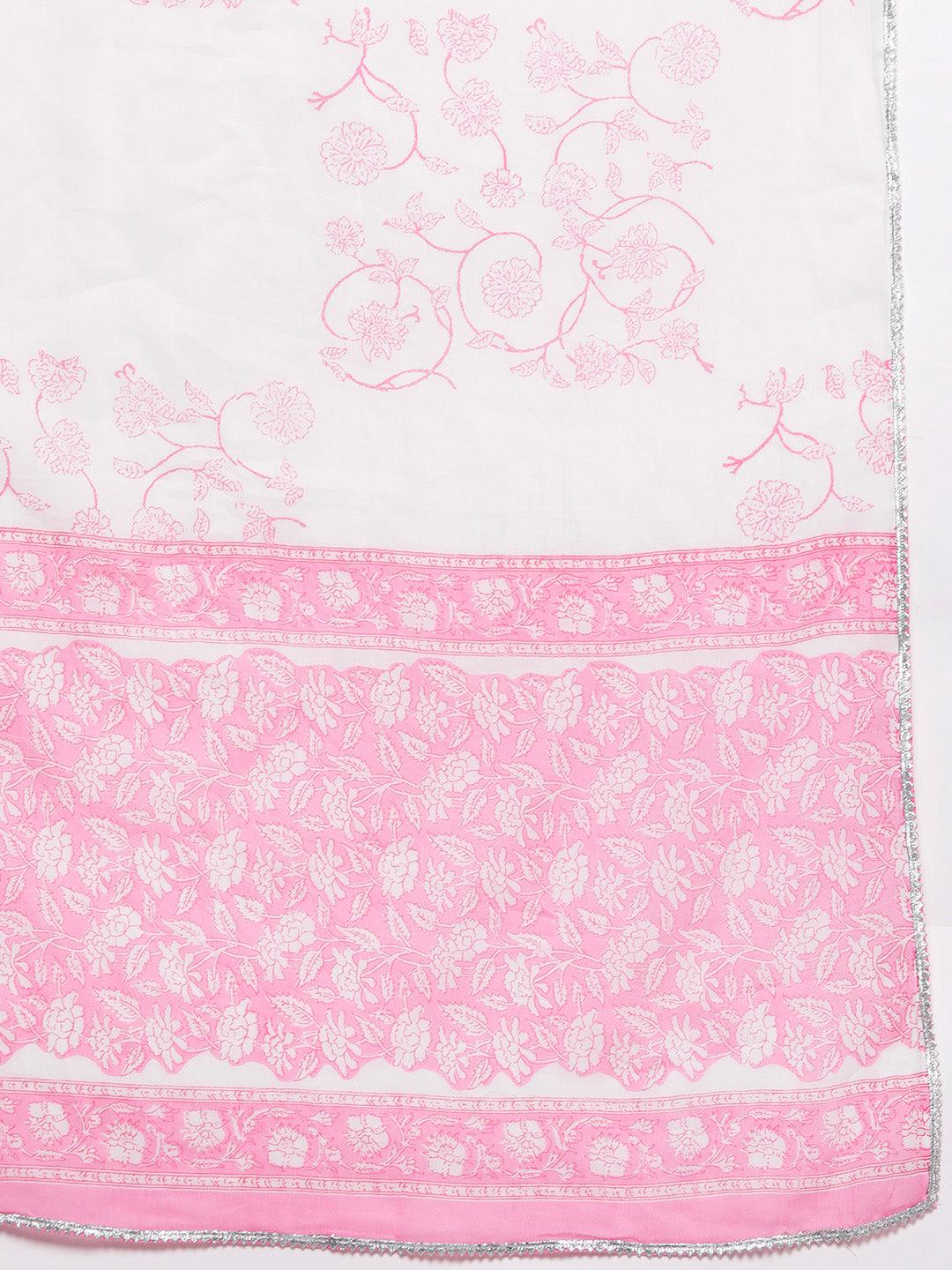 Pink Printed Cotton Straight Kurta With Palazzos & Dupatta - ShopLibas