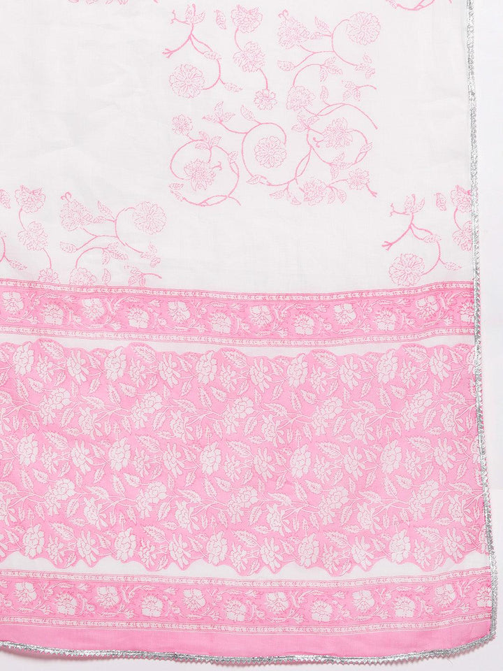 Pink Printed Cotton Straight Suit With Dupatta