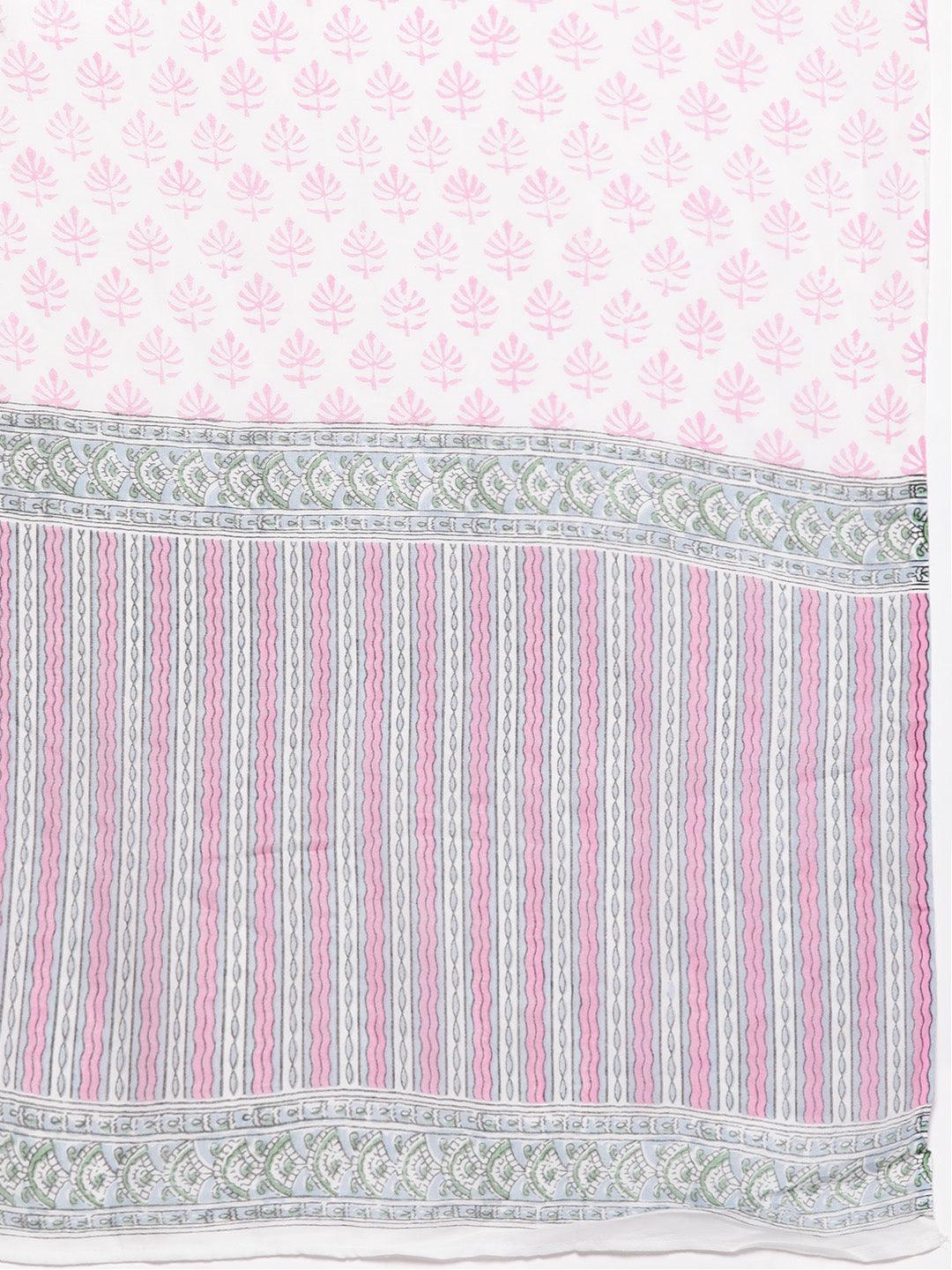Pink Printed Cotton Straight Kurta With Palazzos & Dupatta - ShopLibas