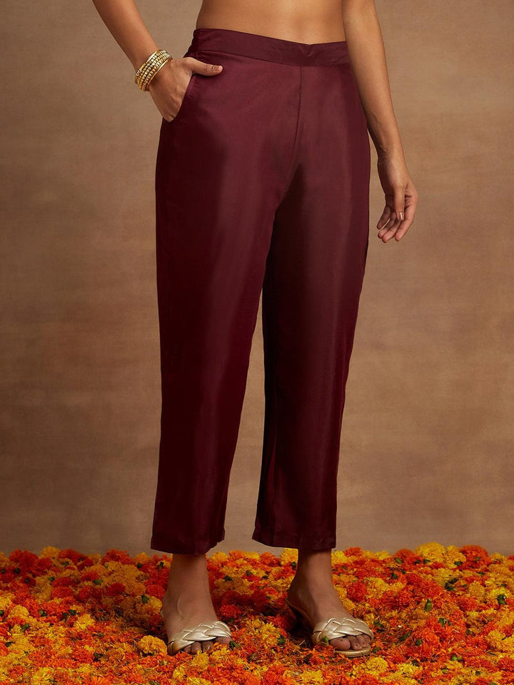 Wine Woven Design Chanderi Silk Straight Suit With Dupatta