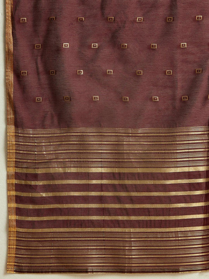 Wine Woven Design Chanderi Silk Straight Suit With Dupatta