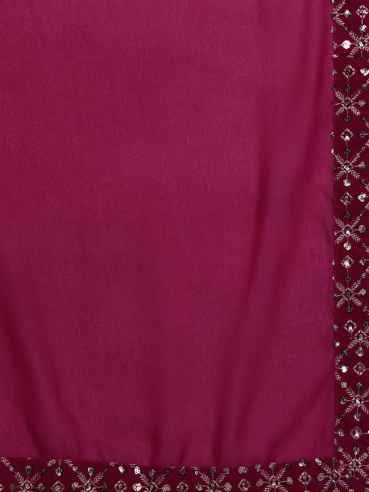 Pink Embroidered Georgette A-Line Kurta With Palazzos & Dupatta