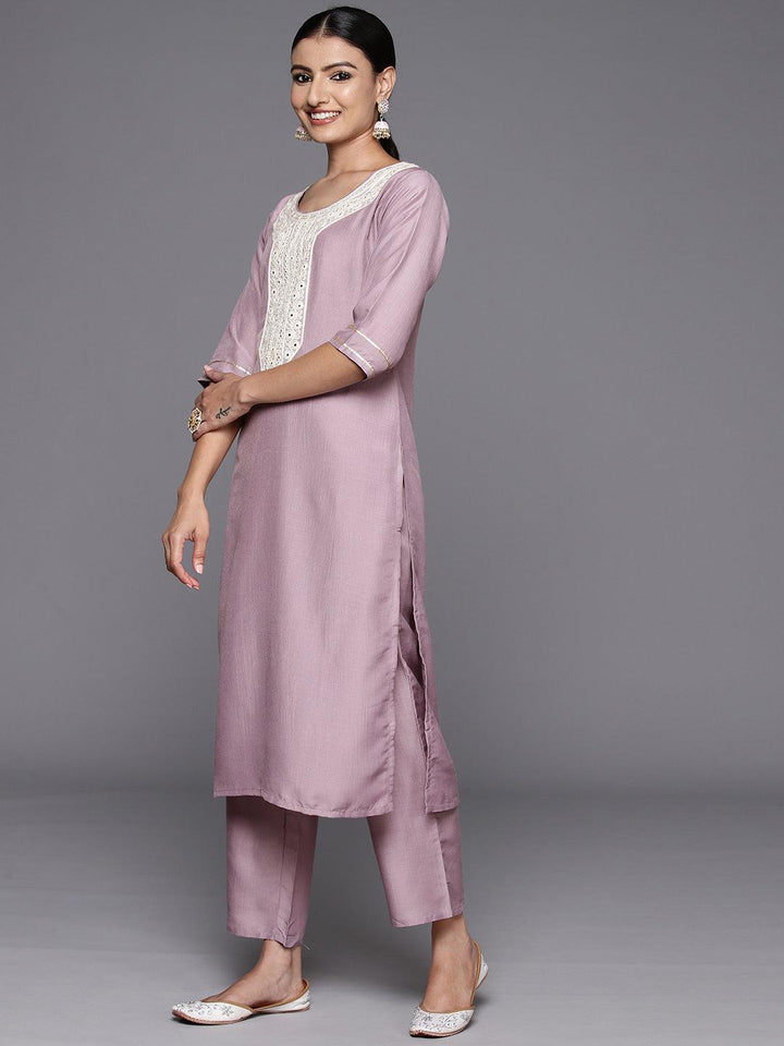 Mauve Yoke Design Silk Blend Straight Suit With Dupatta
