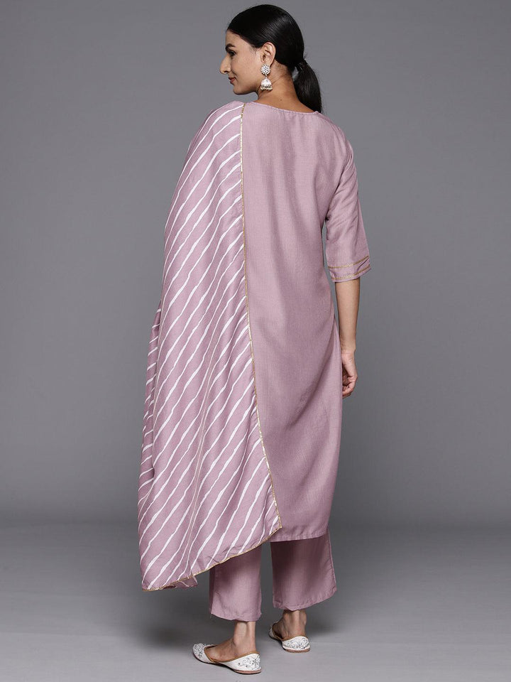 Mauve Yoke Design Silk Blend Straight Suit With Dupatta