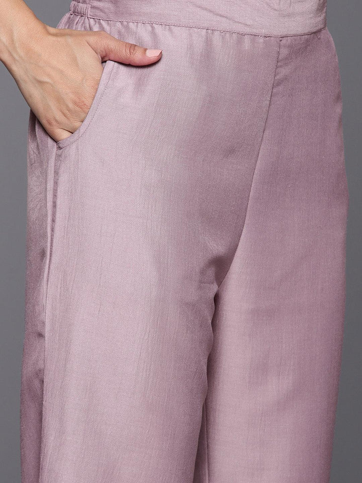 Mauve Yoke Design Silk Blend Straight Suit With Dupatta