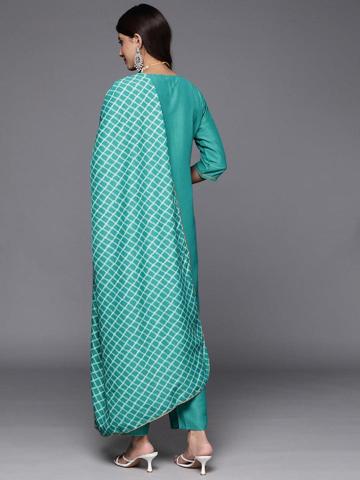 Green Yoke Design Silk Blend Straight Suit With Dupatta
