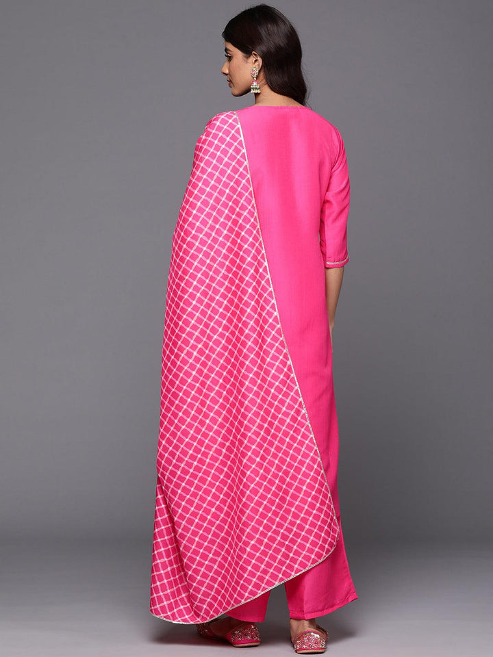 Pink Yoke Design Silk Blend Straight Suit With Dupatta