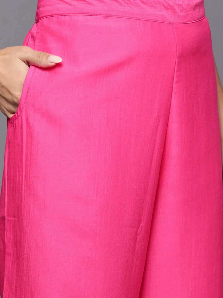 Pink Yoke Design Silk Blend Straight Suit With Dupatta