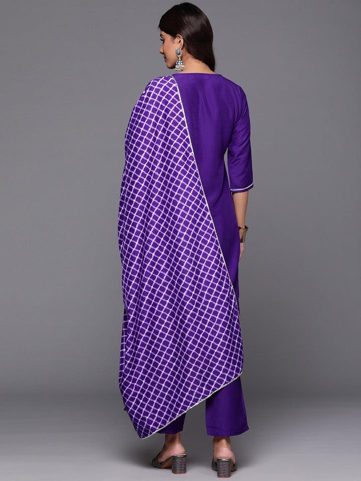 Purple Yoke Design Silk Blend Straight Suit With Dupatta