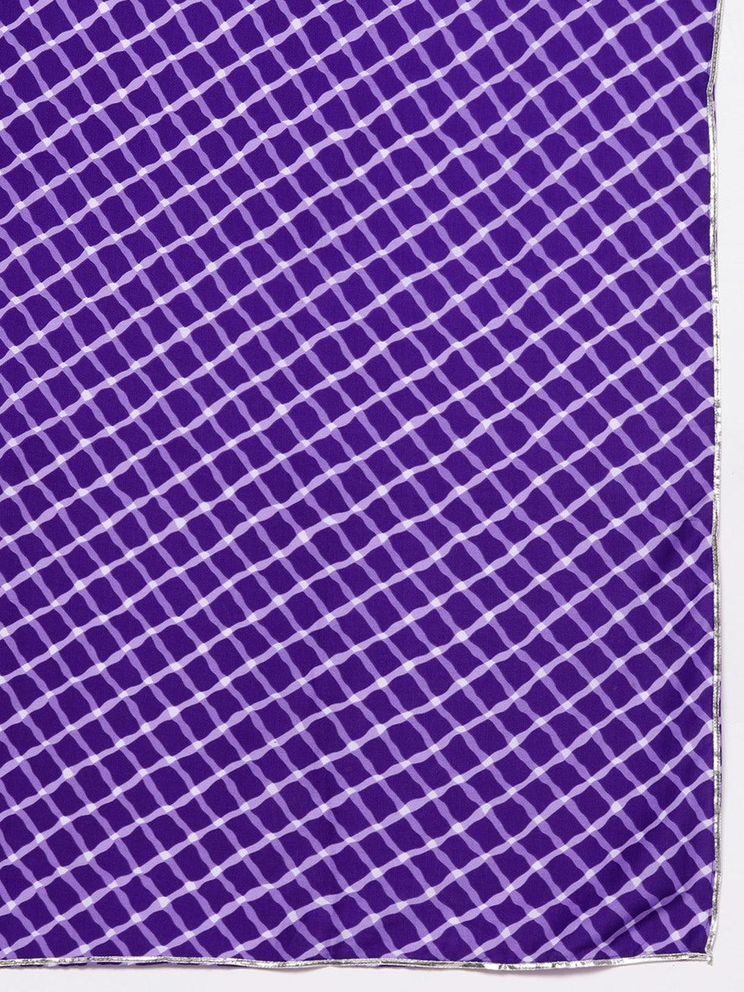 Purple Yoke Design Silk Blend Straight Kurta With Trousers & Dupatta - ShopLibas