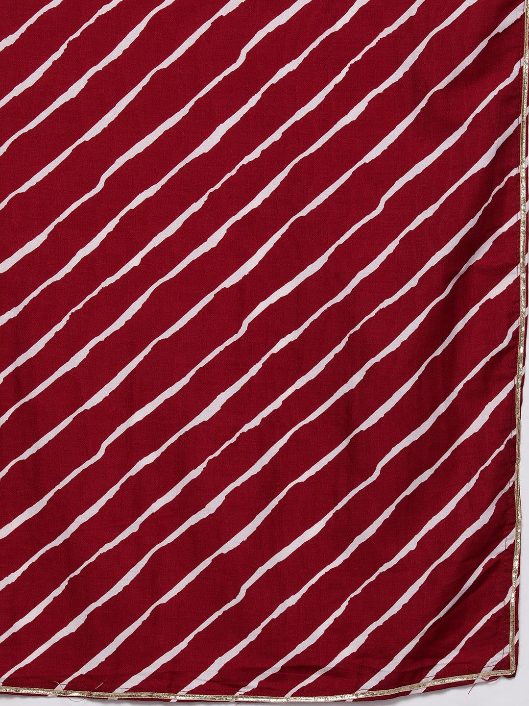 Red Yoke Design Silk Blend Straight Kurta With Trousers & Dupatta - ShopLibas