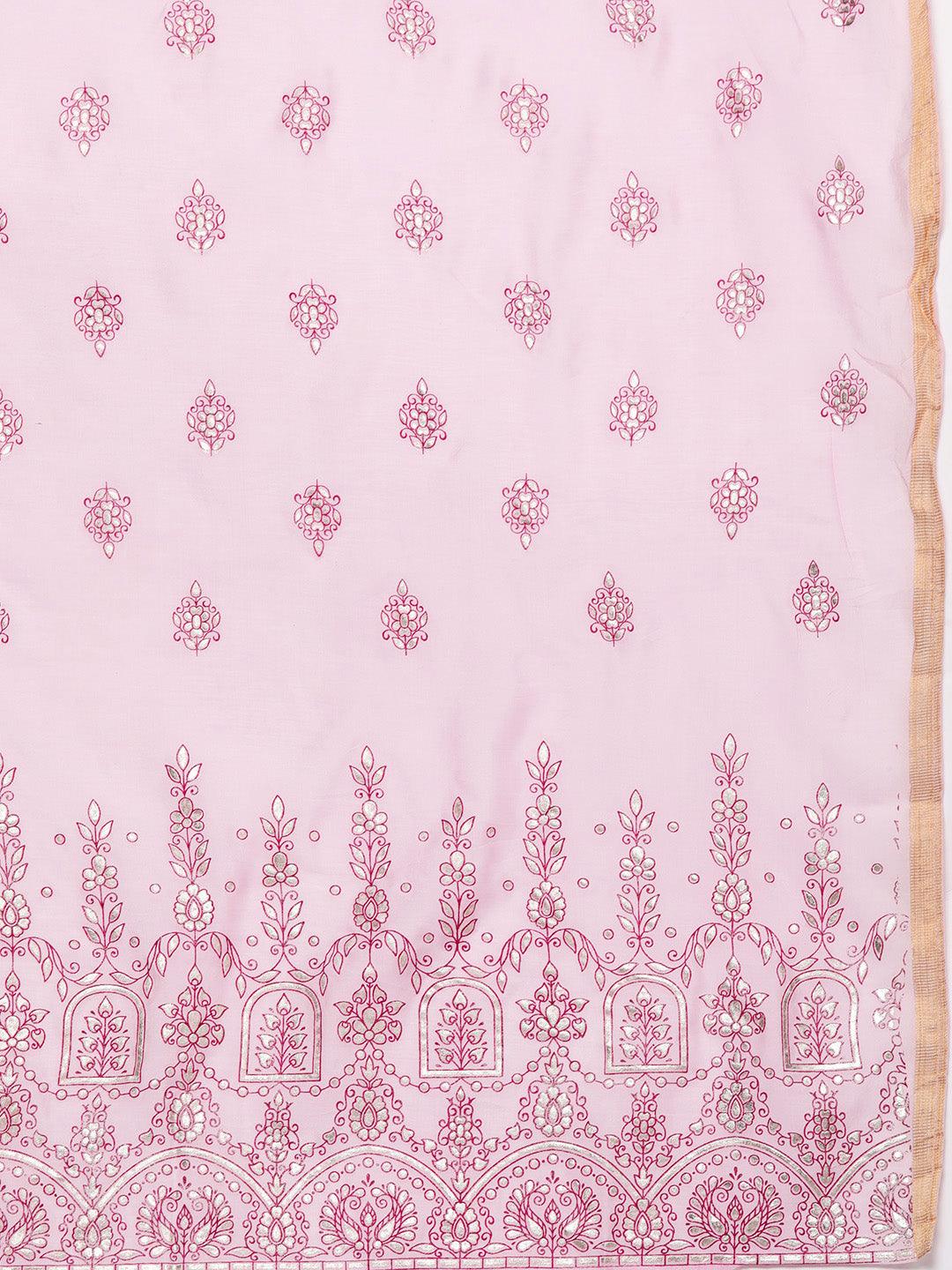 Wine Yoke Design Silk Blend Straight Kurta With Trousers & Dupatta - ShopLibas