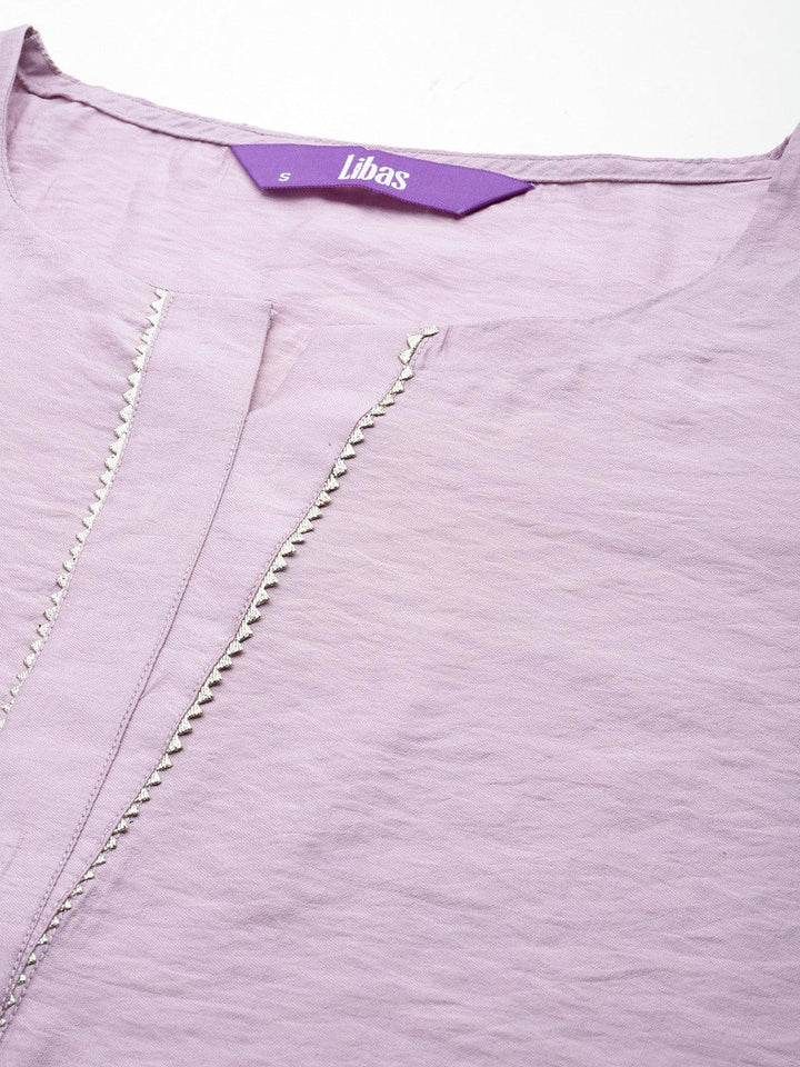 Mauve Solid Silk Blend Straight Suit With Dupatta