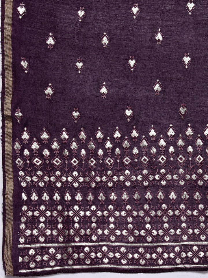 Mauve Solid Silk Blend Straight Suit With Dupatta