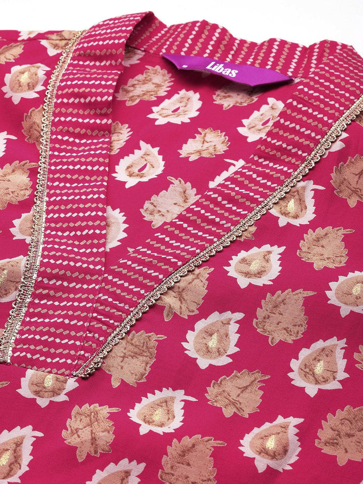 Pink Printed Silk Blend Straight Kurta Set