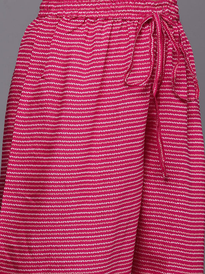 Pink Printed Silk Blend Straight Kurta Set