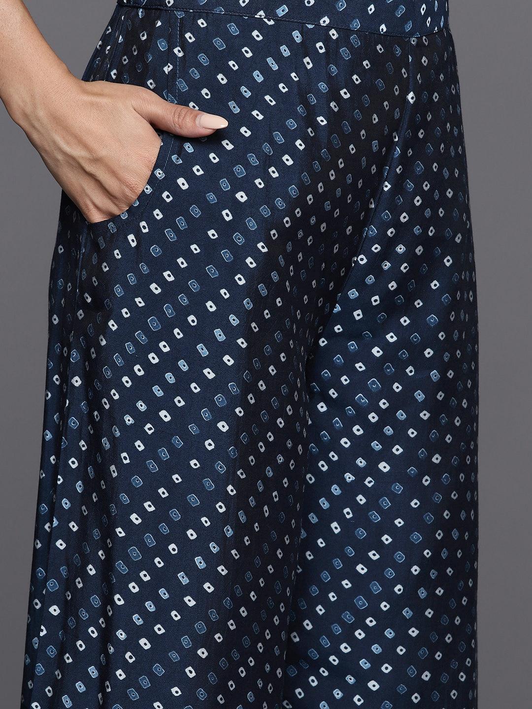 Blue Printed Silk Blend Straight Kurta With Palazzos - ShopLibas