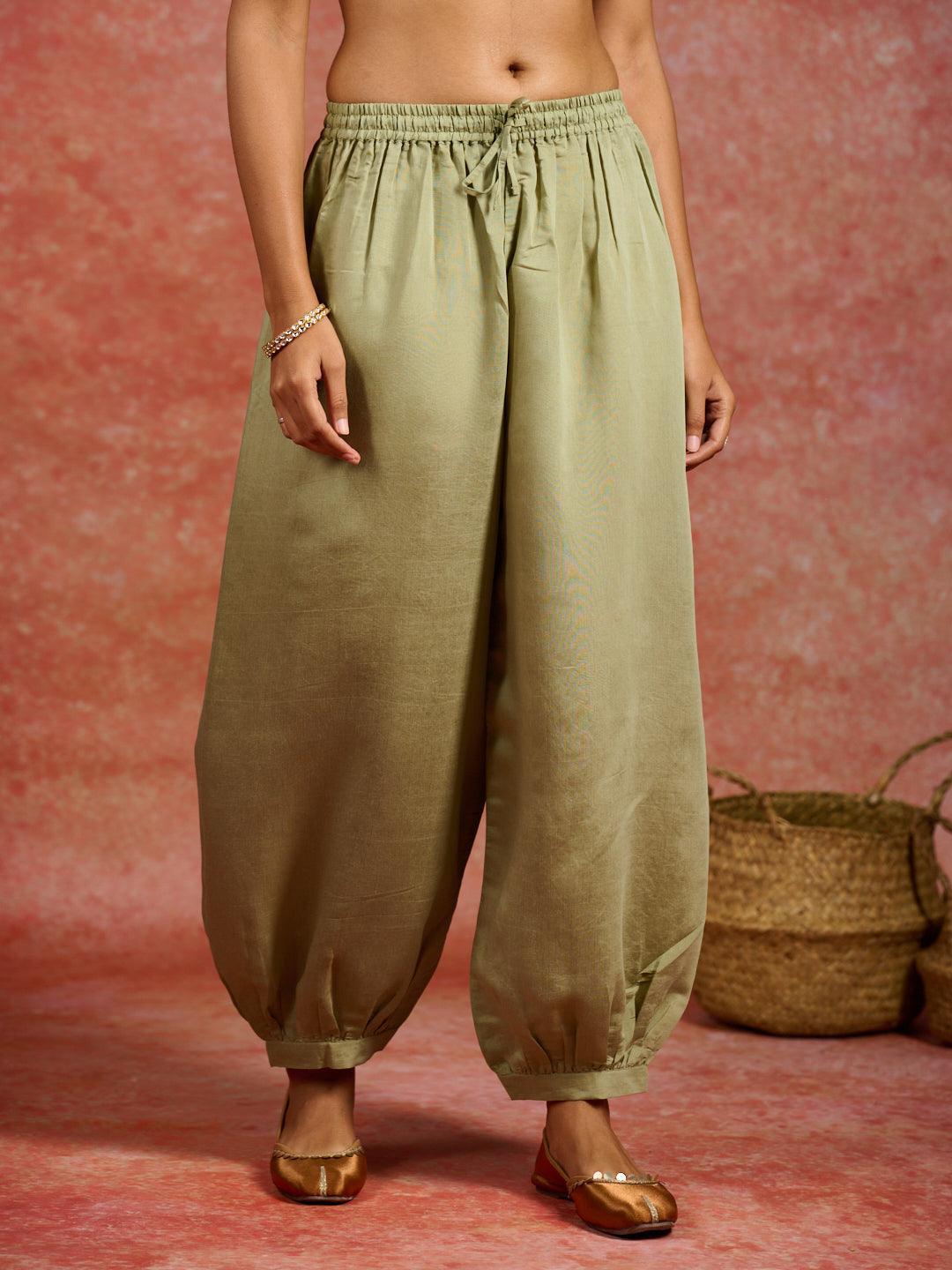 Green Printed Silk Blend Straight Kurta With Salwar & Dupatta - ShopLibas