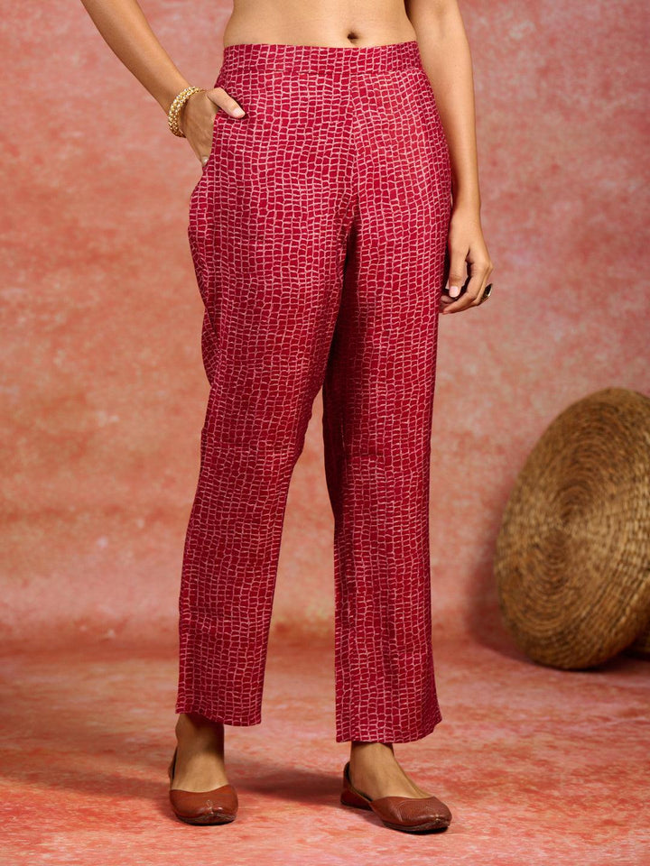 Maroon Printed Silk Blend Straight Suit With Dupatta