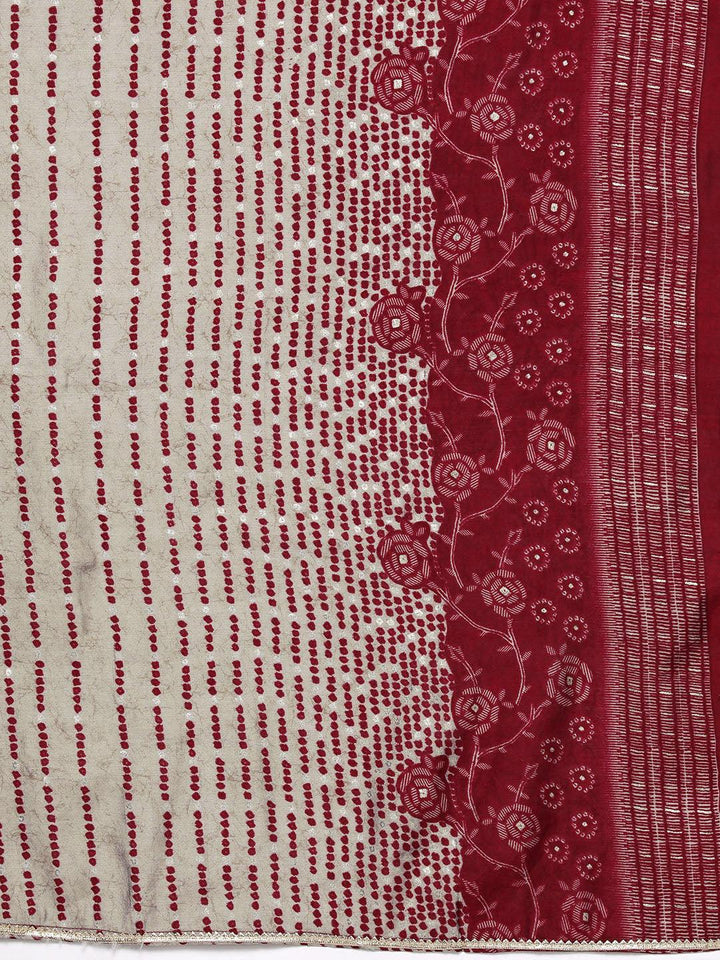 Maroon Printed Silk Blend A-Line Kurta With Trousers & Dupatta