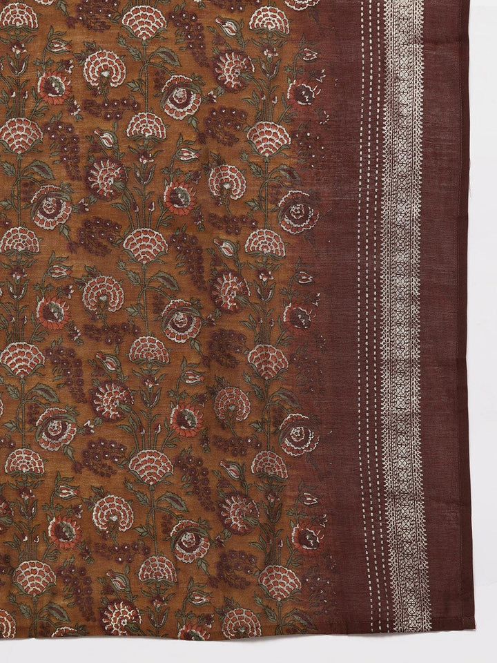 Maroon Printed Silk Blend Straight Suit With Dupatta