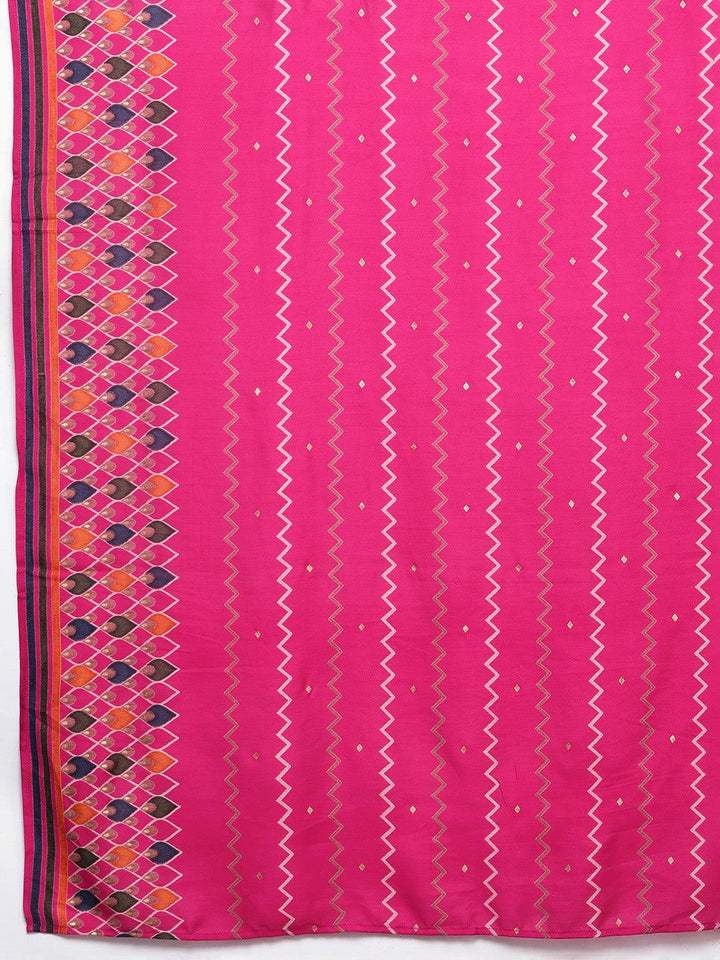 Pink Printed Silk Blend Straight Suit With Dupatta