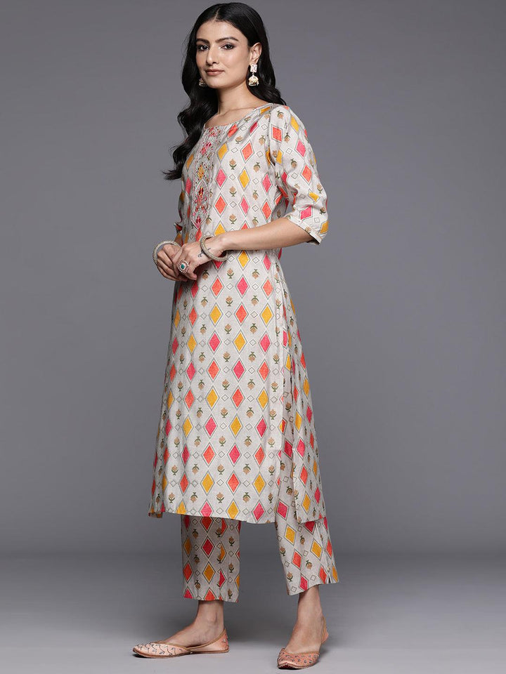 Multicoloured Printed Silk Blend Straight Suit With Dupatta