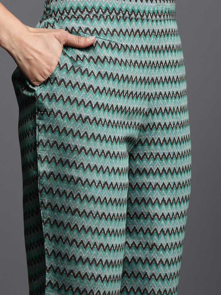 Blue Printed Silk Blend Straight Suit With Dupatta