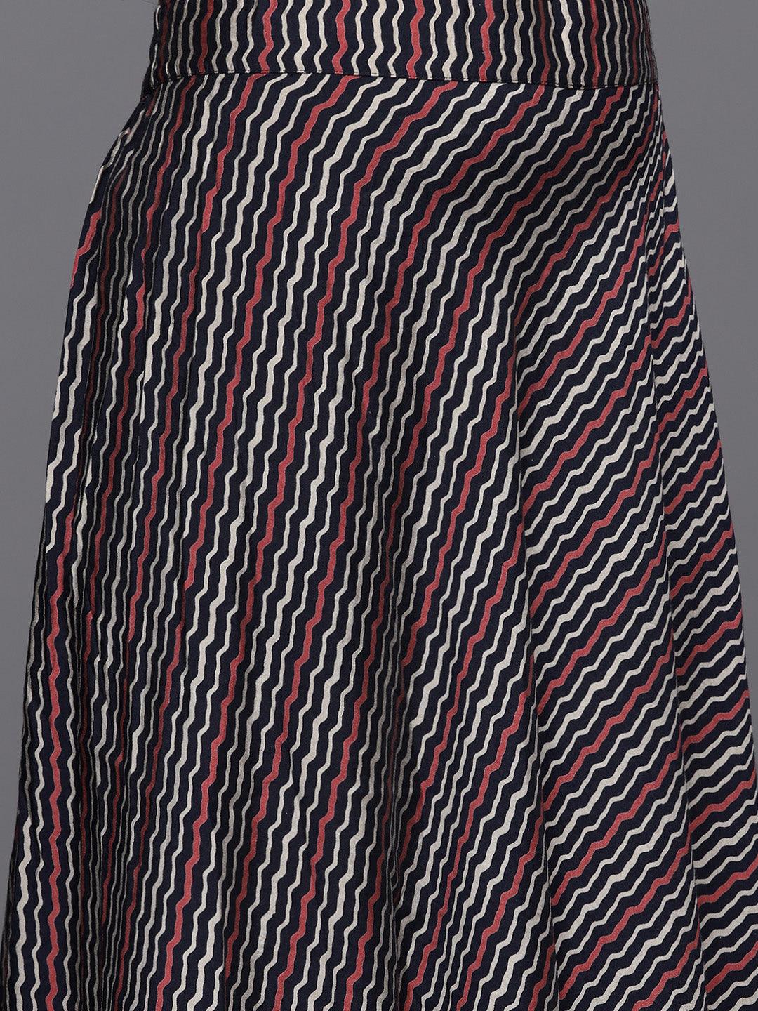 Blue Printed Silk Blend Straight Kurta With Skirt & Dupatta - ShopLibas