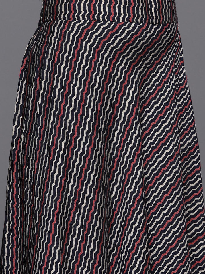 Blue Printed Silk Blend Straight Suit With Dupatta