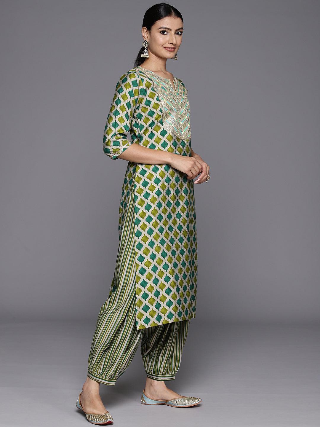 Green Yoke Design Silk Blend Straight Kurta With Salwar & Dupatta - ShopLibas