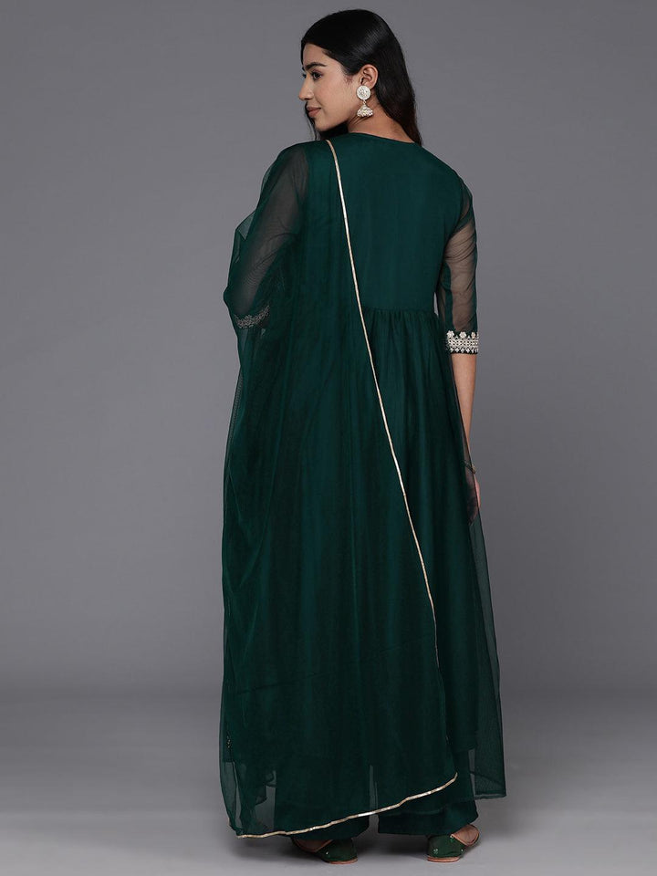 Green Yoke Design Shantoon A-Line Kurta With Palazzos & Dupatta