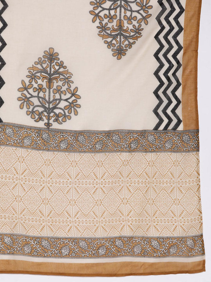 Mustard Printed Cotton Straight Suit With Dupatta