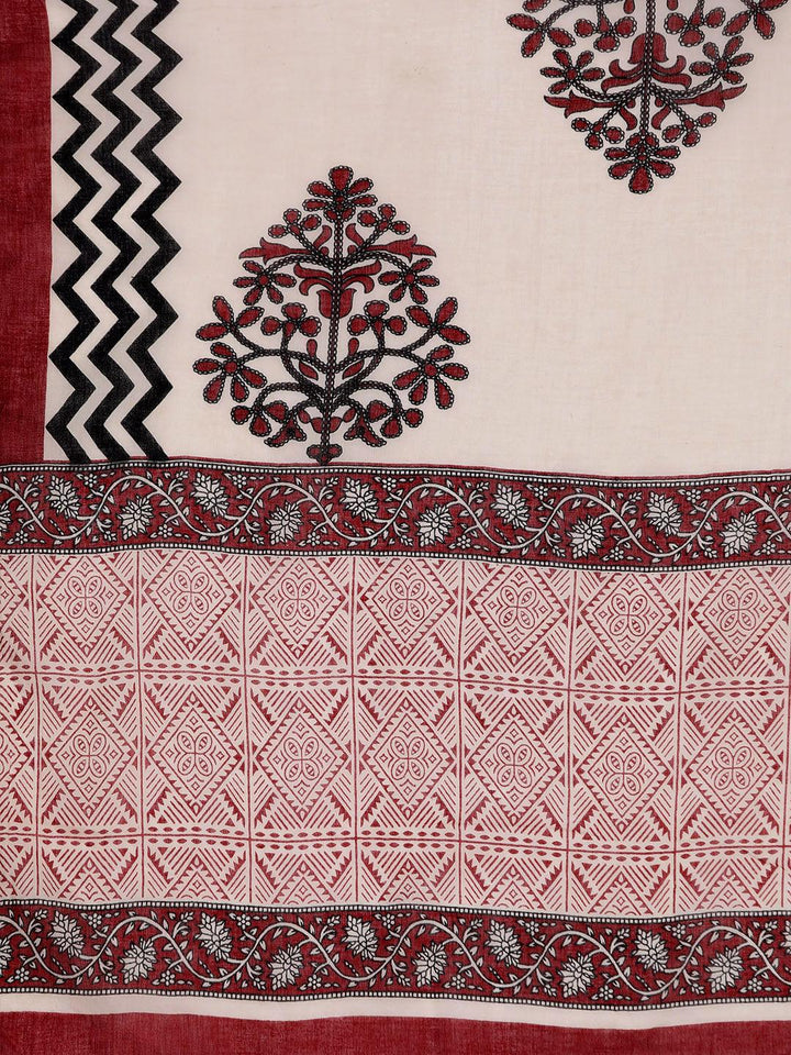 Maroon Printed Cotton Straight Suit With Dupatta