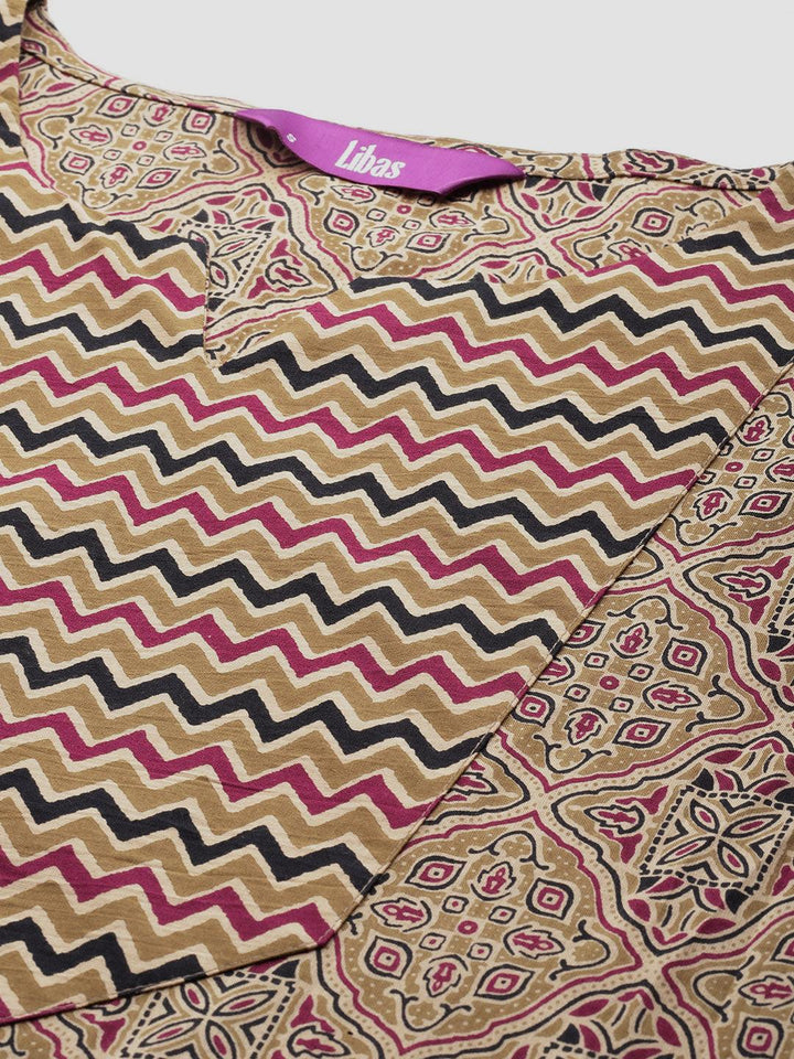 Olive Printed Cotton Straight Suit With Dupatta