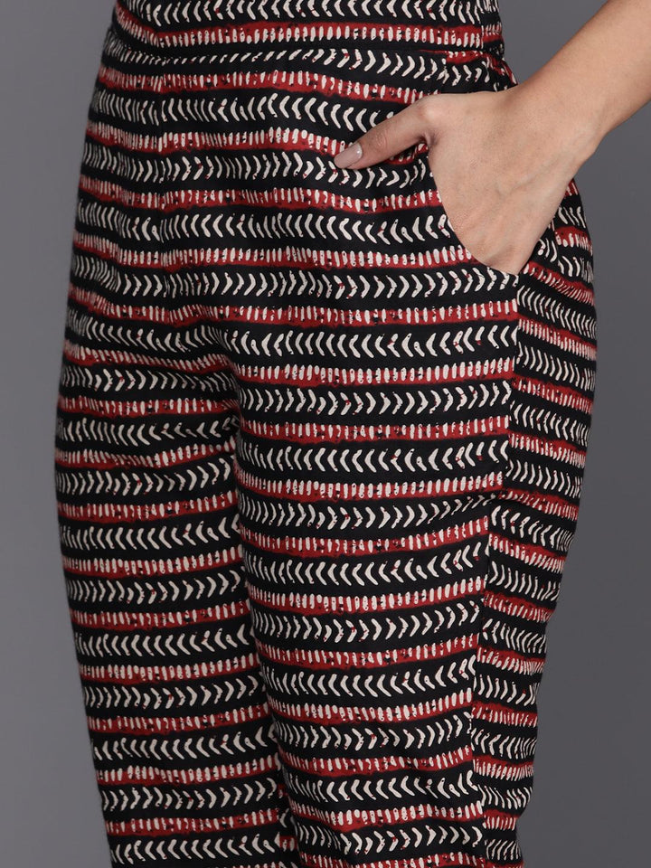 Maroon Printed Cotton Straight Suit With Dupatta