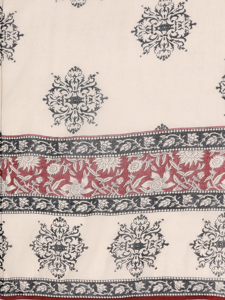 Maroon Printed Cotton Straight Suit With Dupatta